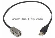 USB A2.0 - USB A2.0 recept., 0,4m cable
