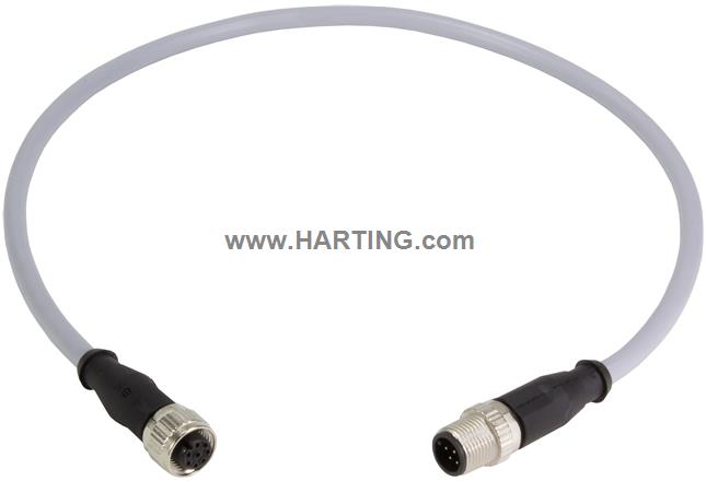 M12 Cable Assembly A-cod st/st m/f 1,0m