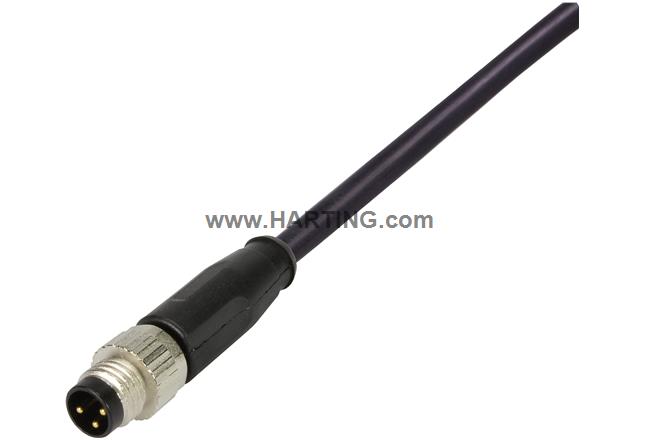 M12 Cable Assembly A-cod st/- m/- 2,0m